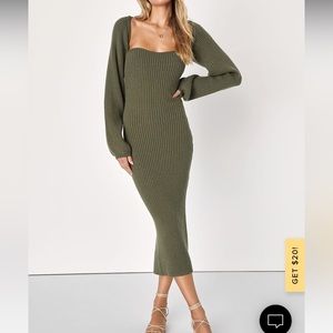 Autumn Aura Olive Green Ribbed Two-Piece Sweater Dress